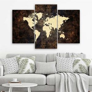 Obraz na plátne Tmavá mapa sveta - 3 dielny Rozmery: 60 x 40 cm