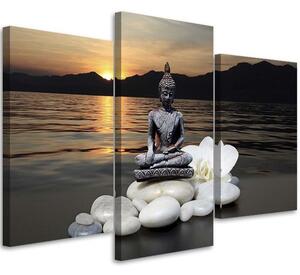 Obraz na plátne Budha v pozadí pri západe slnka - 3 dielny Rozmery: 60 x 40 cm