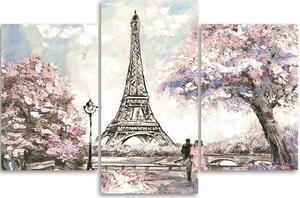 Obraz na plátne Maľovaná Eiffelova veža - 3 dielny Rozmery: 60 x 40 cm