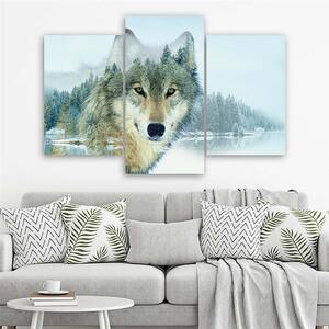 Obraz na plátne Vlk na pozadí hory - 3 dielny Rozmery: 60 x 40 cm