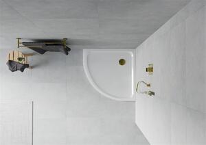 Mexen SLIM - štvrťkruhová sprchová vanička 70x70x5cm + zlatý sifón, biela, 41107070G