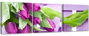 Sada obrazov na plátne Fialové tulipány v kytici - 3 dielna Rozmery: 90 x 30 cm