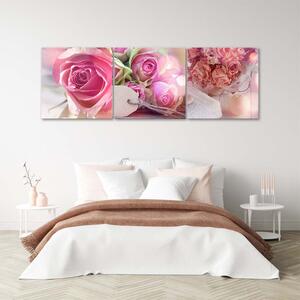 Sada obrazov na plátne 3 ružové ruže - 3 dielna Rozmery: 90 x 30 cm