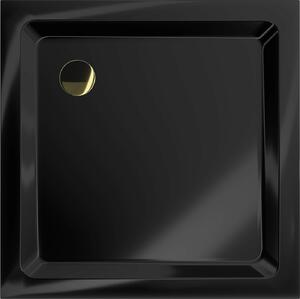 Mexen SLIM - Štvorcová sprchová vanička 80x80x5cm + zlatý sifón, čierna, 40708080G