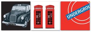 Sada obrazov na plátne Symboly Veľkej Británie - 3 dielna Rozmery: 90 x 30 cm