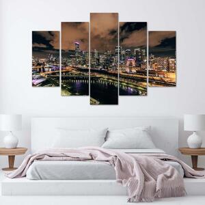 Obraz na plátne Moderné mesto v noci - 5 dielny Rozmery: 100 x 70 cm