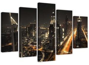 Obraz na plátne Panoráma Dubaja v noci - 5 dielny Rozmery: 100 x 70 cm