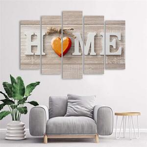 Obraz na plátne Nápis Home s oranžovým srdcom na svetlých paneloch - 5 dielny Rozmery: 100 x 70 cm