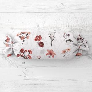 Biante Vankúš valec bonbon Sandra SA-770 Vínovo-ružové lúčne kvietky na bielom 15x40 cm