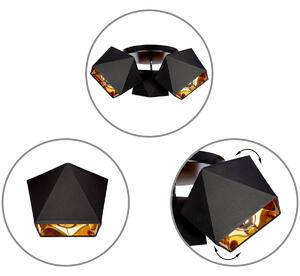 Stropné svietidlo DIAMOND GOLD, 3x čierne/zlaté textilné tienidlo, (možnosť polohovania), O