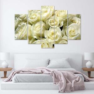 Obraz Biele ruže - 5 dielny Veľkosť: 100 x 70 cm, Prevedenie: Obraz na plátne
