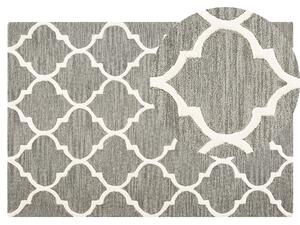 Koberec sivý vlnený 140 x 200 cm štvorlístkový vzor trellis ručne všívaný orientálny marocký vzor