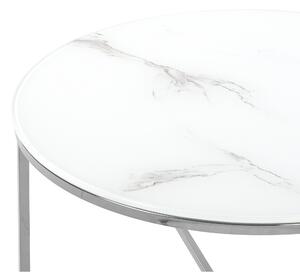 Konferenčný stolík s okrúhlym mramorovým efektom, základňa strieborná 70 cm Glam Modern Minimalist