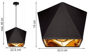 Závesné svietidlo DIAMOND GOLD, 1x čierne/zlaté textilné tienidlo