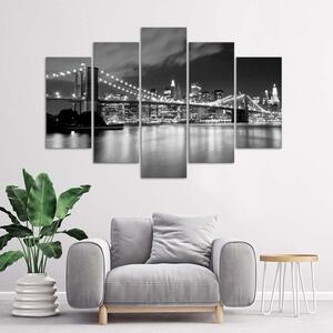Obraz na plátne Brooklynský most v noci čiernobiely - 5 dielny Rozmery: 100 x 70 cm