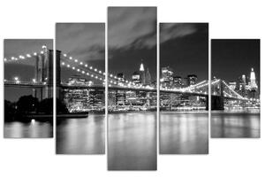 Obraz na plátne Brooklynský most v noci čiernobiely - 5 dielny Rozmery: 100 x 70 cm