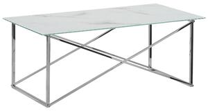 Konferenčný stolík mramorový efekt biela doska strieborné nohy tvrdené sklo nohy z nehrdzavejúcej ocele 100 x 50 cm glamour