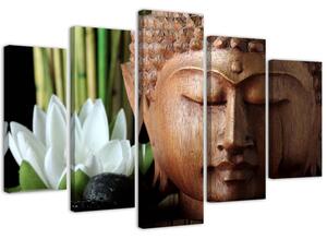 Obraz na plátne Budha a biely kvet - 5 dielny Rozmery: 100 x 70 cm