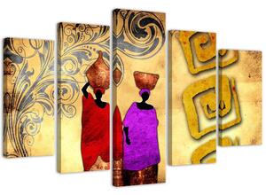Obraz na plátne Africké ženy s džbánmi - 5 dielny Rozmery: 100 x 70 cm