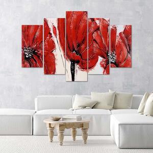 Obraz na plátne Červené kvety - 5 dielny Rozmery: 100 x 70 cm