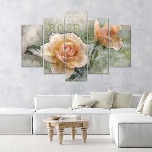 Obraz na plátne Čajové ruže ošumelý elegantný - 5 dielny Rozmery: 100 x 70 cm