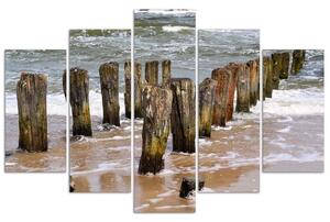 Obraz na plátne Vlny na pláži - 5 dielny Rozmery: 100 x 70 cm