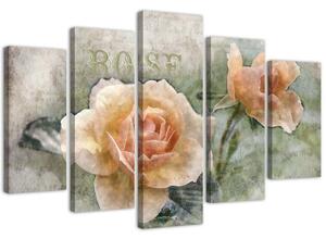 Obraz na plátne Čajové ruže ošumelý elegantný - 5 dielny Rozmery: 100 x 70 cm