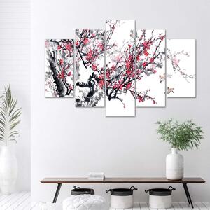 Obraz Japonská čerešňa - 5 dielny Veľkosť: 200 x 100 cm, Prevedenie: Panelový obraz