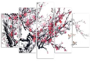 Obraz Japonská čerešňa - 5 dielny Veľkosť: 200 x 100 cm, Prevedenie: Panelový obraz