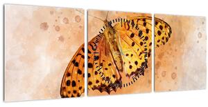 Obraz - Oranžový motýľ, aquarel (s hodinami) (90x30 cm)
