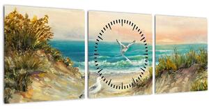 Obraz - Piesočná pláž (s hodinami) (90x30 cm)