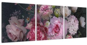 Obraz - Záhradné kvety (s hodinami) (90x30 cm)