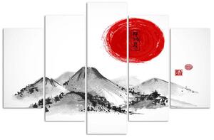 Obraz na plátne Červený západ slnka nad Japonskom - 5 dielny Rozmery: 100 x 70 cm