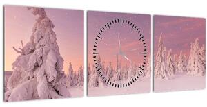 Obraz - Stromy pod snehovou prikrývkou (s hodinami) (90x30 cm)