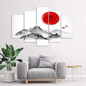 Obraz na plátne Červený západ slnka nad Japonskom - 5 dielny Rozmery: 100 x 70 cm