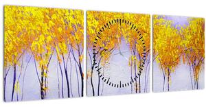 Obraz žltých stromov (s hodinami) (90x30 cm)