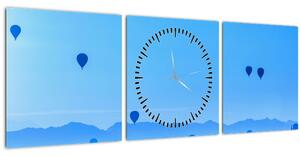 Obraz - Balóny nad krajinou (s hodinami) (90x30 cm)