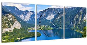 Obraz - Halštatské jazero, Hallstatt, Rakúsko (s hodinami) (90x30 cm)