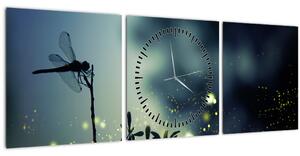 Obraz - Vážka za trblietavej noci (s hodinami) (90x30 cm)