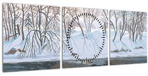 Obraz - Líška v zimnej krajine (s hodinami) (90x30 cm)