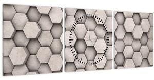 Obraz - Hexagóny v betónovom dizajne (s hodinami) (90x30 cm)