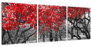 Obraz - Červené stromy, Central Park, New York (s hodinami) (90x30 cm)