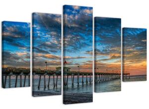 Obraz na plátne Západ slnka na móle - 5 dielny Rozmery: 100 x 70 cm