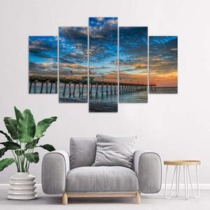 Obraz na plátne Západ slnka na móle - 5 dielny Rozmery: 100 x 70 cm