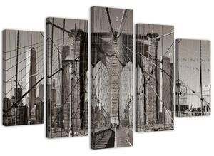 Obraz na plátne Brooklynský most čiernobiely - 5 dielny Rozmery: 100 x 70 cm