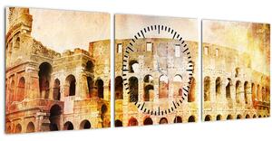 Obraz - Digitálna maľba, koloseum, Rím, Taliansko (s hodinami) (90x30 cm)