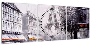 Obraz - Olejomaľba, Paríž (s hodinami) (90x30 cm)
