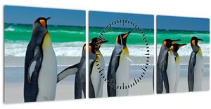 Obraz - Skupina kráľovských Tučniakov (s hodinami) (90x30 cm)