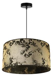 Závesné svietidlo Werona 1, 1x čierne/zlaté textilné tienidlo so vzorom, (fi 45cm)
