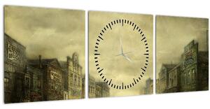 Obraz westernového mestečka (s hodinami) (90x30 cm)